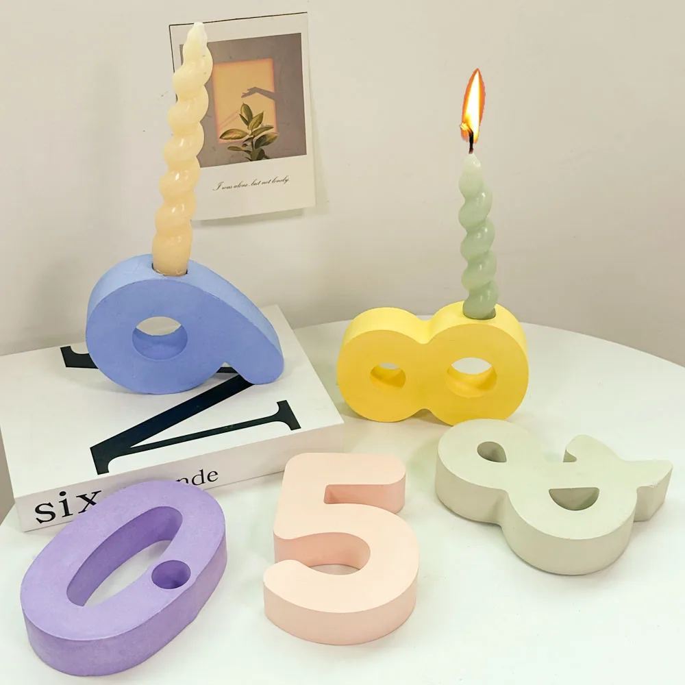 Silicone Mold Geometric Number Canlde Holder Silicone Mold for DIY Handmade Plaster Resin Concrete Candlestick Casting Molds Home Crafts Decor