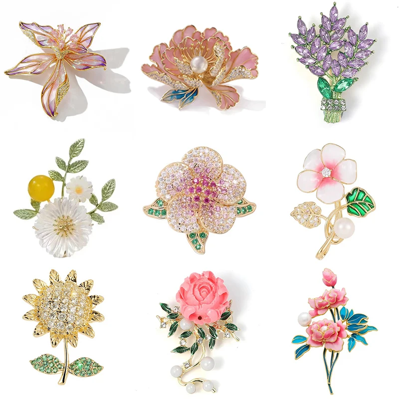 Flower Brooches Rose Peony Lily Iris for Women Men