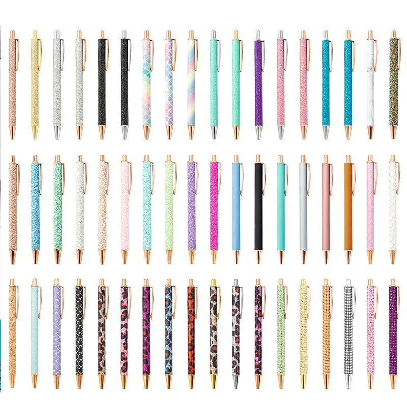 

40 pcs/lot Glitter Sequin Metal ballpoint Pens Cute Press 1.0 mm Ball pen Business Pen Office School Writing Supplies