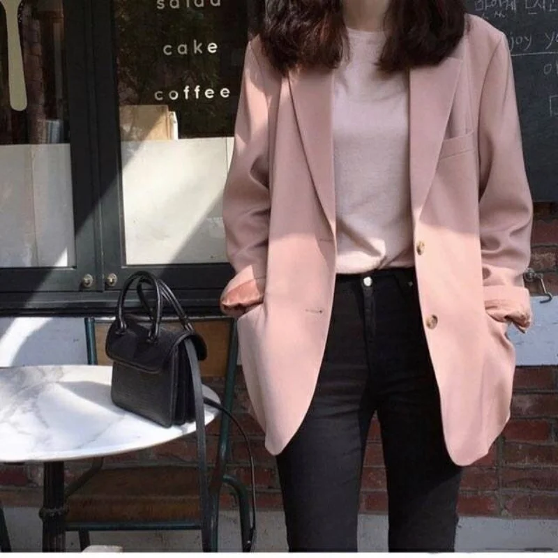 Vintage Long Sleeve Blazer Korean Fashion Spring Autumn Jacket Office Ladies Windbreaker Luxury Buttons Suits New