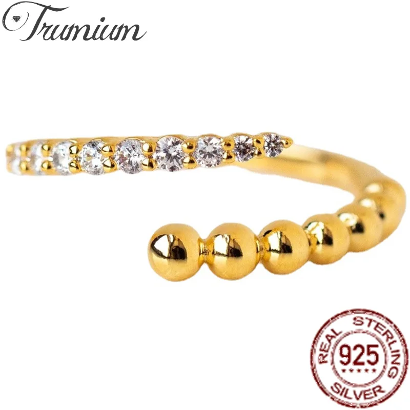 

Trumium 925 Sterling Silver Minimalist Zircon and Bead Open Rings for Women Men Anillos Stackable ring Party Jewelry Gifts