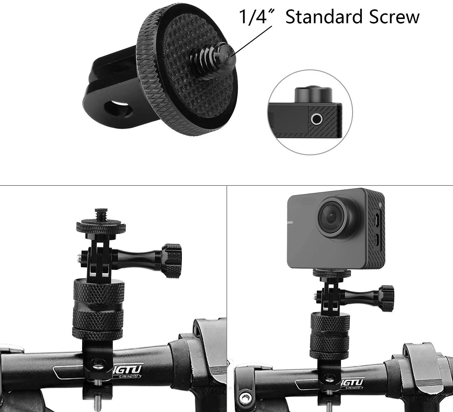 Support vélo guidon GoPro rotation 360° - Noir