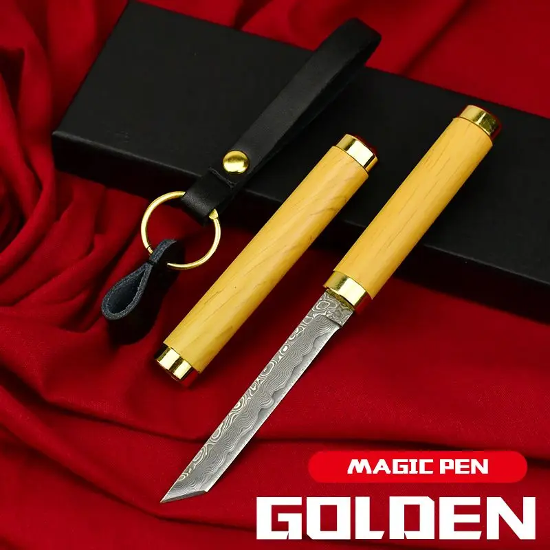 Damascus Tanto Blade Mini Belt Buckle Pocket Knife Camping Lightweight Tool Everyday Carry