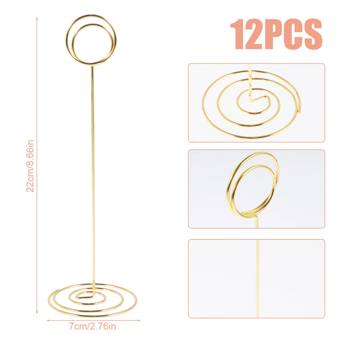 12Pcs Table Number Holders, 8.66inch Place Card Holders, Portable Round Shape Wire Picture Holders