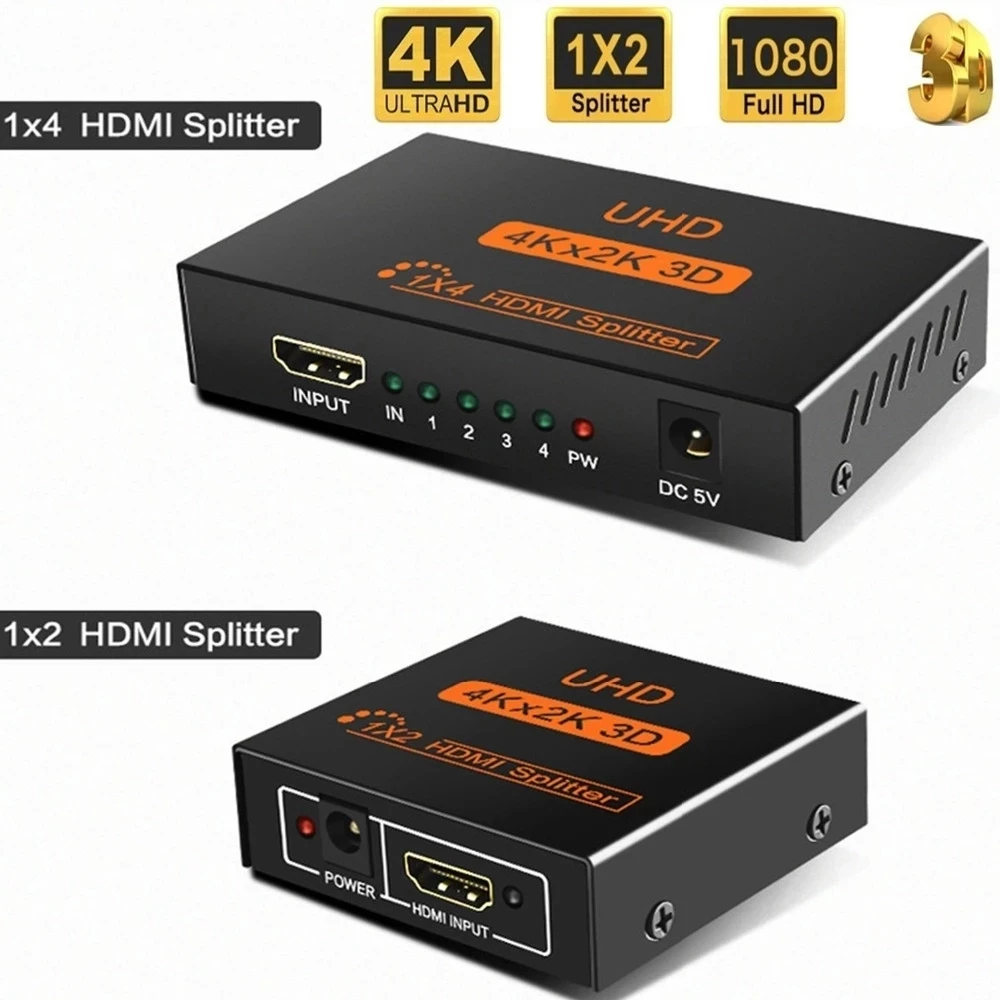 4 Port HDMI Splitter 1X4 with Power Adapter Support 3D 4K*2K, Full