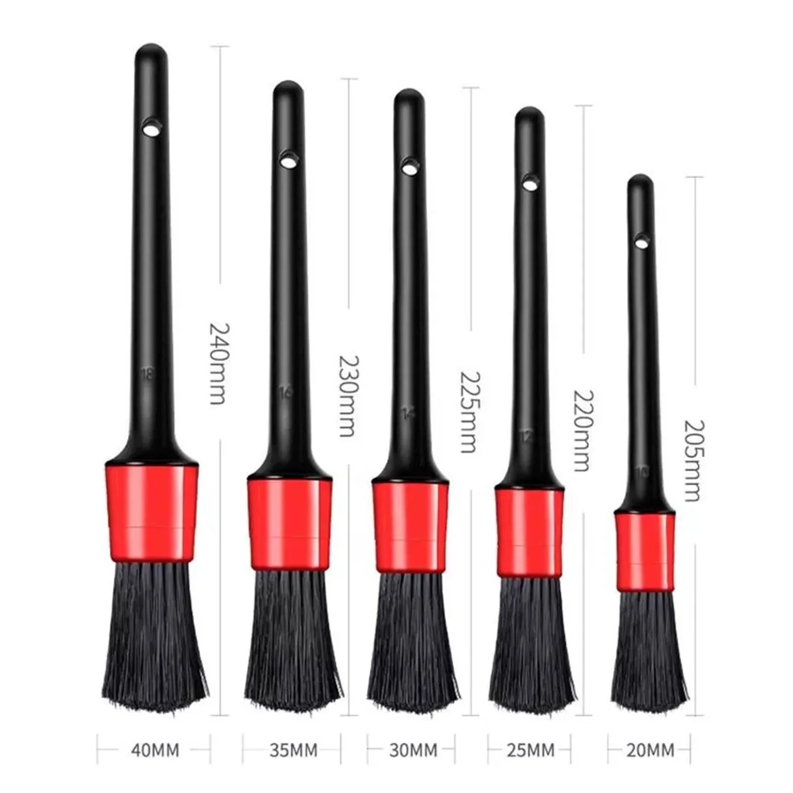 Automotive Detail Brushes Detailing Brush Set 5 Different Brush Sizes Plastic Handle Premium Natural Boar Hair