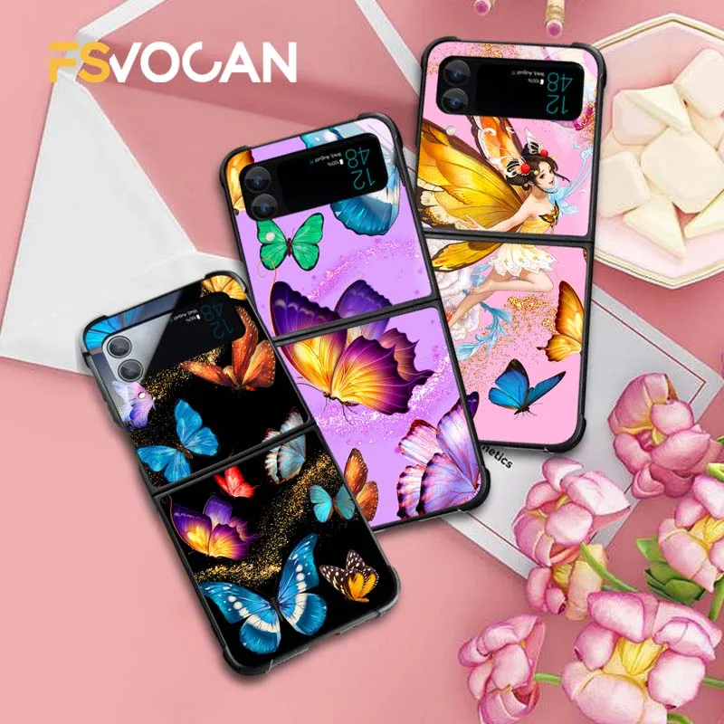 Farfalla Colorata Per Galaxy Z Flip3 5G Flip4 Custodia Lucida Moda Adorabile Per Samsung Z Flip4 Flip3 Ragazza Donna Pc Cover In Silicone