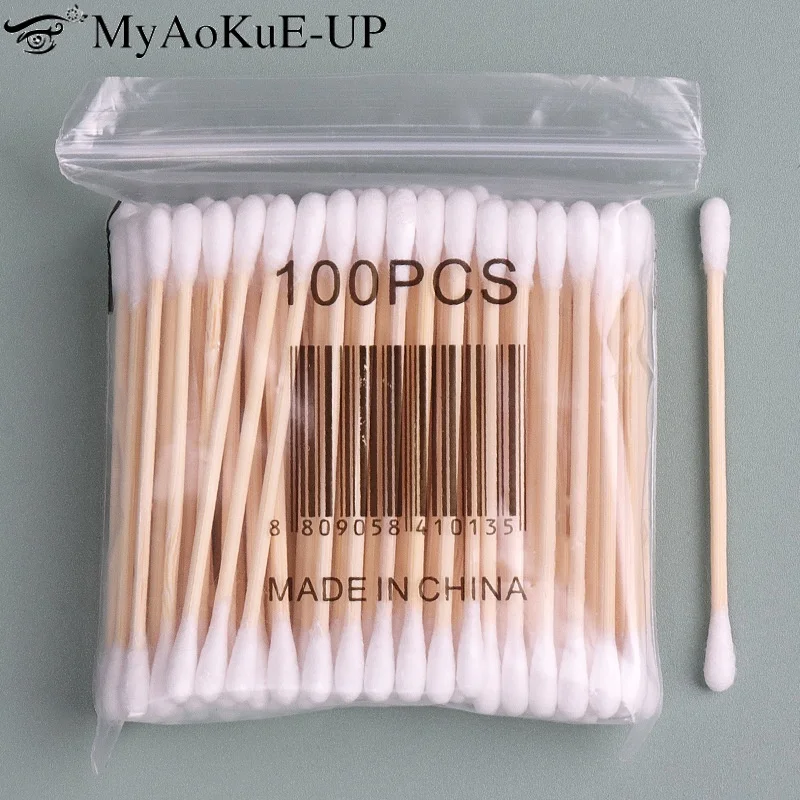 Cotton Swabs Double Pointed Cotton Buds 100/500 Count Bamboo Sticks For Personal Nail Art Makeup Tools