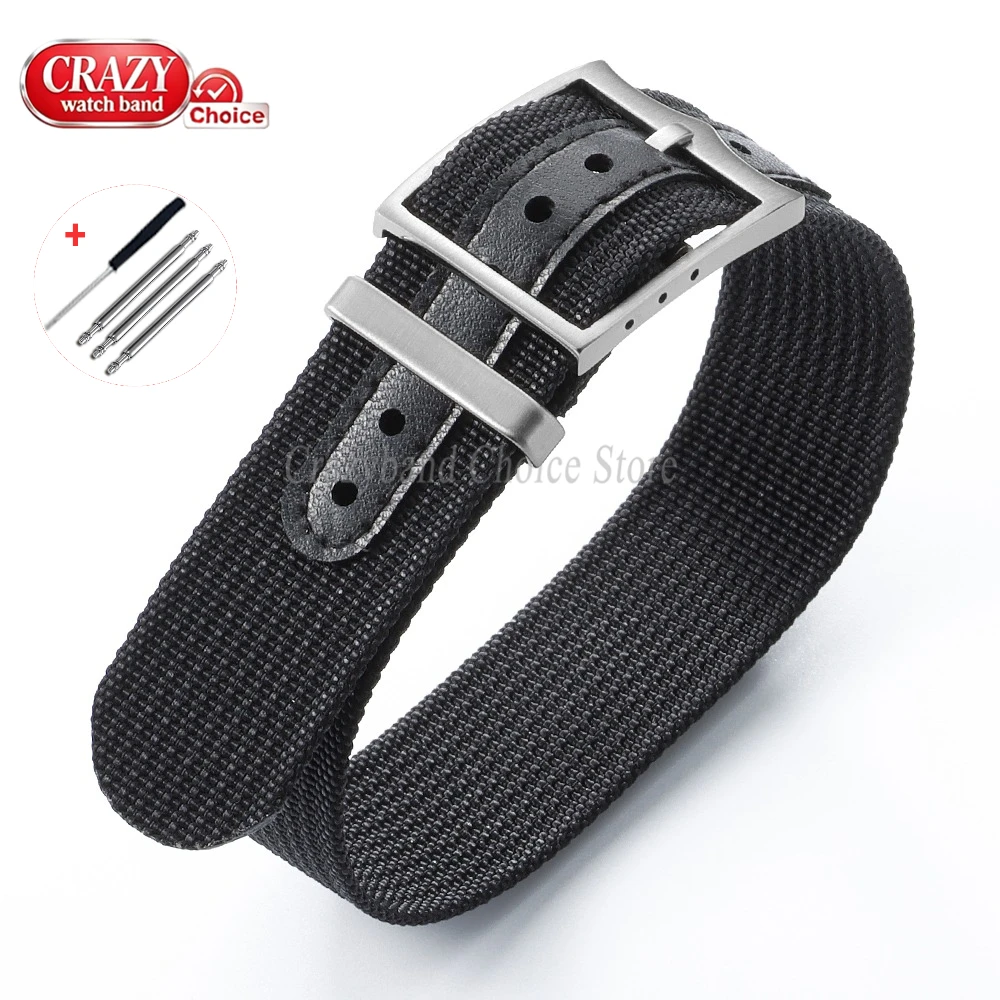 Universal Ribbed Nylon Watch Strap, Soften Sports Design, Black