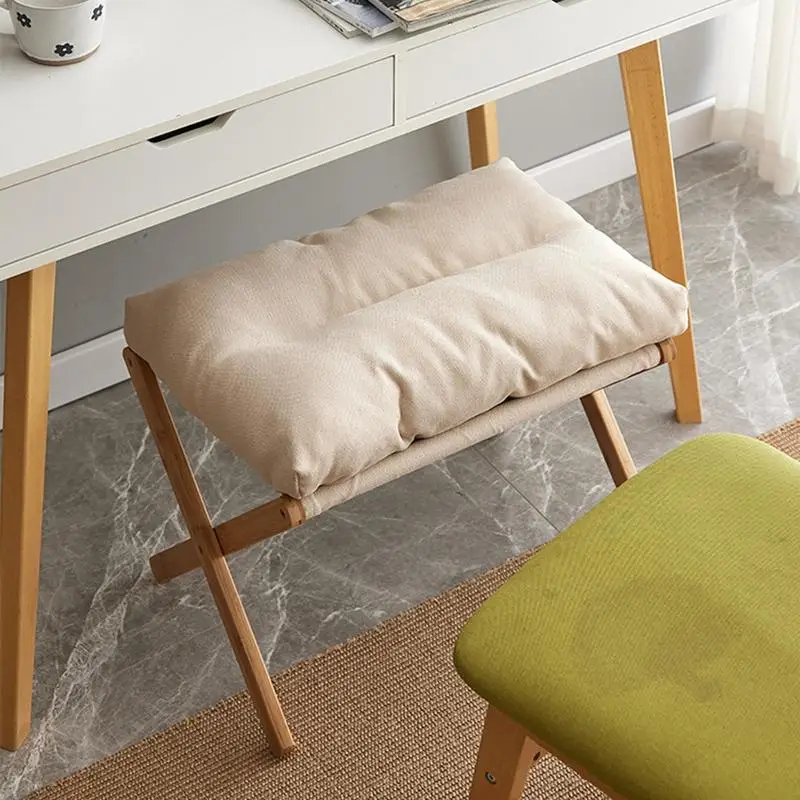 Multifunction Small Stool Foldable Storage Living Room Sofa Foot Stool Beech Wooden Leisure Low Stool With Breathable Cushion