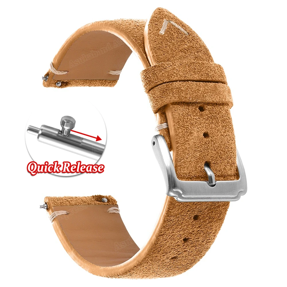 Luxurious Suede Quick Release Watch Bands, Soft Calfskin Strap