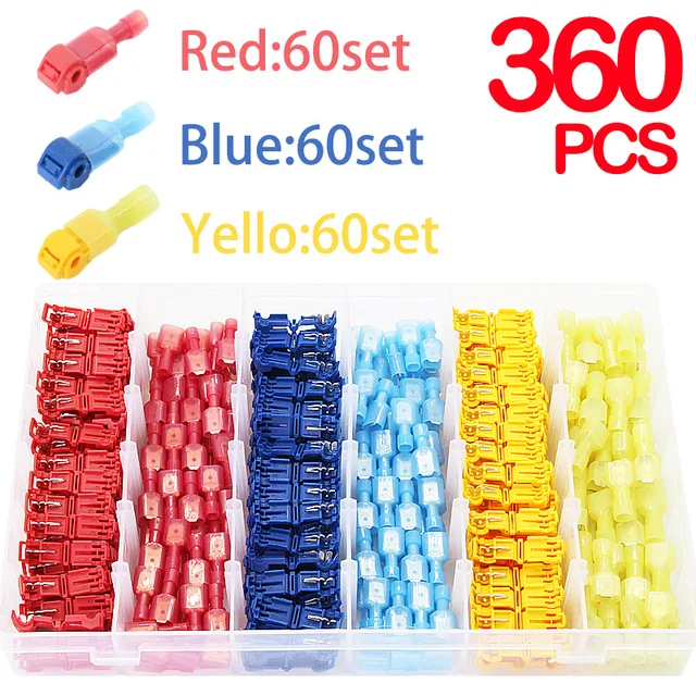 ขั้วต่อสายแบบ T-TAP 360ชิ้นขั้วต่อหุ้มฉนวนสำหรับตัวผู้ถอดออกได้เร็วเชื่อมต่อด้วยหางปลาไฟฟ้า 1