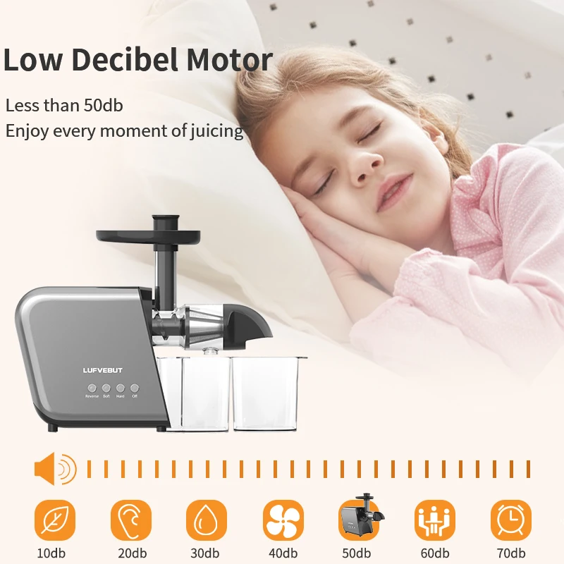 LUFVEBUT Slow Juicer 200W Power Vegetables And Fruits Squeezer High Nutrition Orange Lemon Electric Extractor Slow Juicer