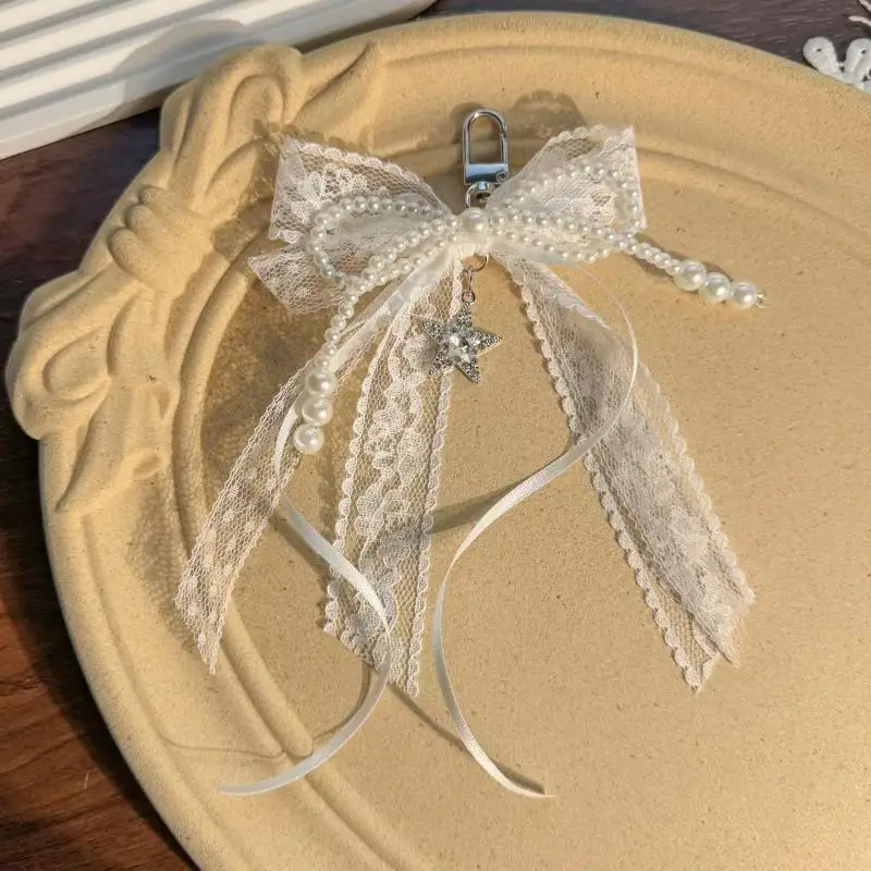 Lace Bow Hollow Red Ribbon Cherry Fashion Charm Keychain - Delicate Valentine's Day Gift Accessory