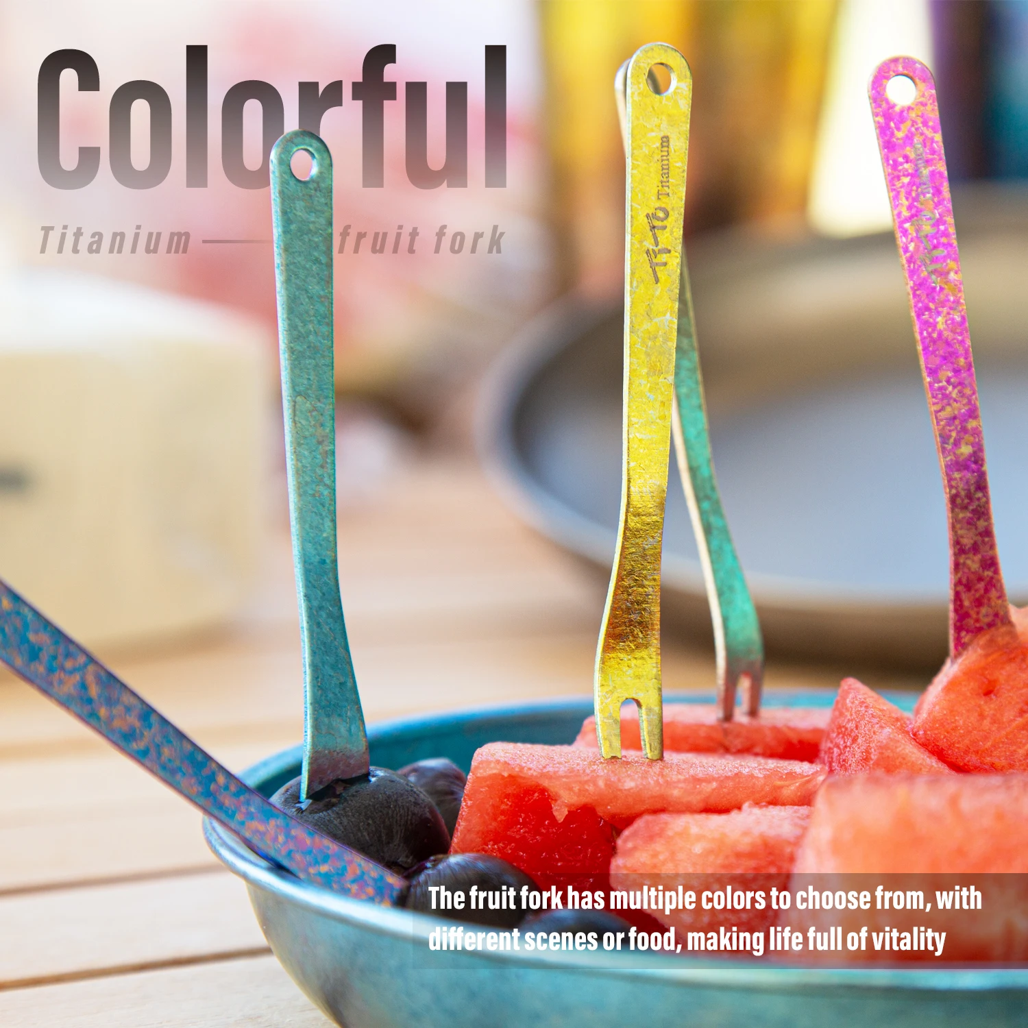 Camping Cutlery Portable Tableware Portable Cutlery Titanium Tableware TiTo 3pcs/Set Outdoors Titanium Fruit Fork Set Eco Friendly Kitchen Titanium Fruit Stick Dessert Forks Tableware Cooking Tools