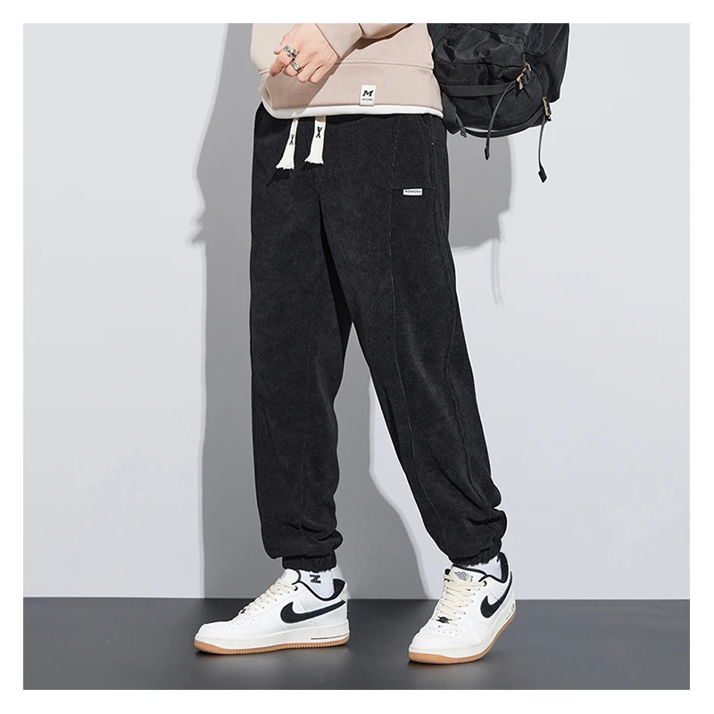 Spring Autumn Joggers Corduroy Pants for Men Clothes Black Grey Loose Drawstring Casual Harem Pants Male Trousers Streetwear