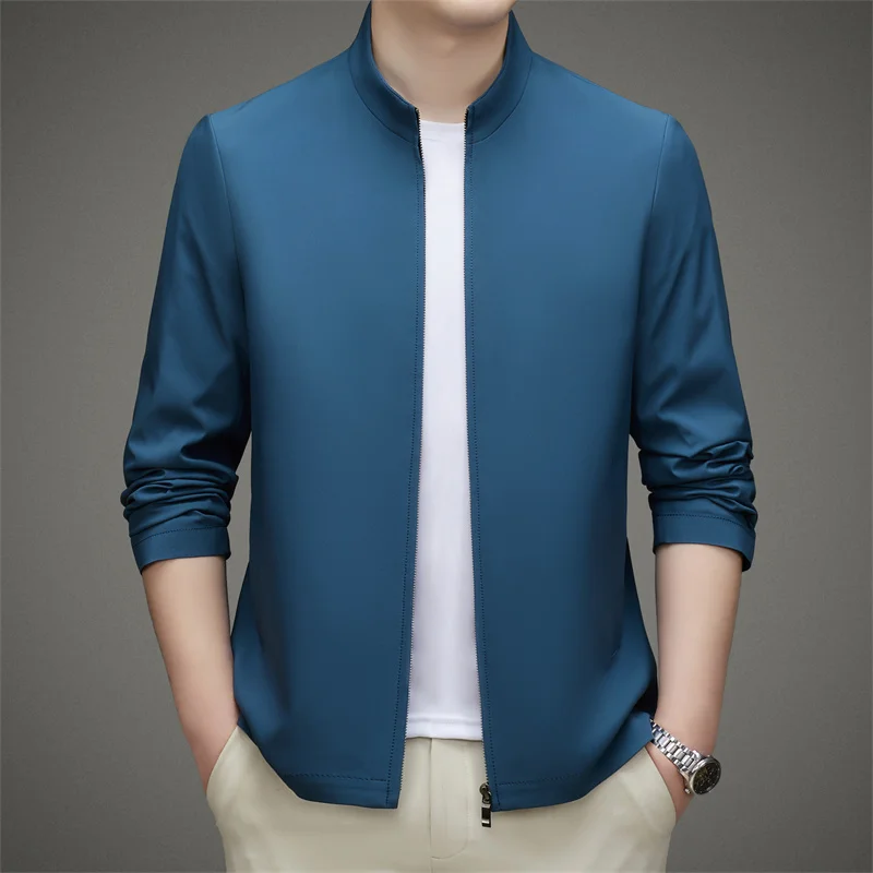 

Spring and Autumn Men's Thin Stand Collar Smart Casual Jackets 2023 New Arrival Men Fashion Short Outerwear & Coats Khaki