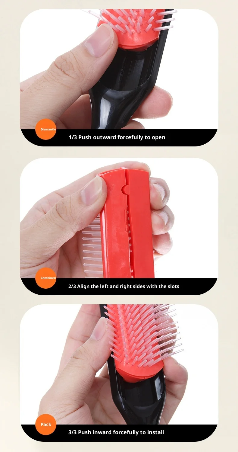9-reihige Unisex-Haarbürste zum Entwirren, Denman Detangler-Haarbürste, Kopfhautmassagegerät, gerade, lockig, nass, abnehmbar, DIY-Haarkammbürste – Detail 7