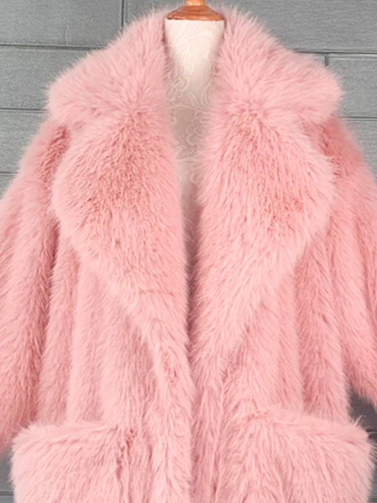 Lautaro Winter Long Oversized Pink Thick Warm Soft Shaggy Fluffy Faux Fur Coat Women Pockets Lapel Loose Sweet Cute Fashion 2022 5
