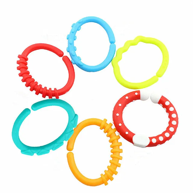 6pcs/Set Cute Colorful Rainbow Rings Baby Teether Toy Crib Bed Stroller Hanging Rattles Grasping sensoriel Toy Educational Gift 5