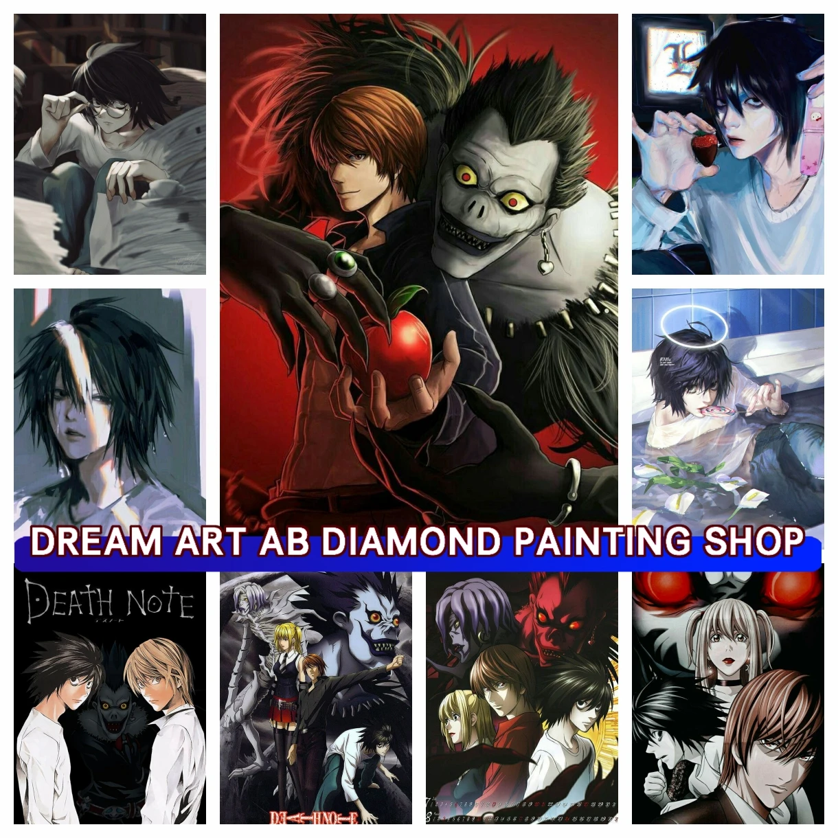 

Death Note DIY AB Diamond Painting Wall Art Cross Stitch Anime Picture Full Square Drill Embroidery Mosaic Handmade Home Decor