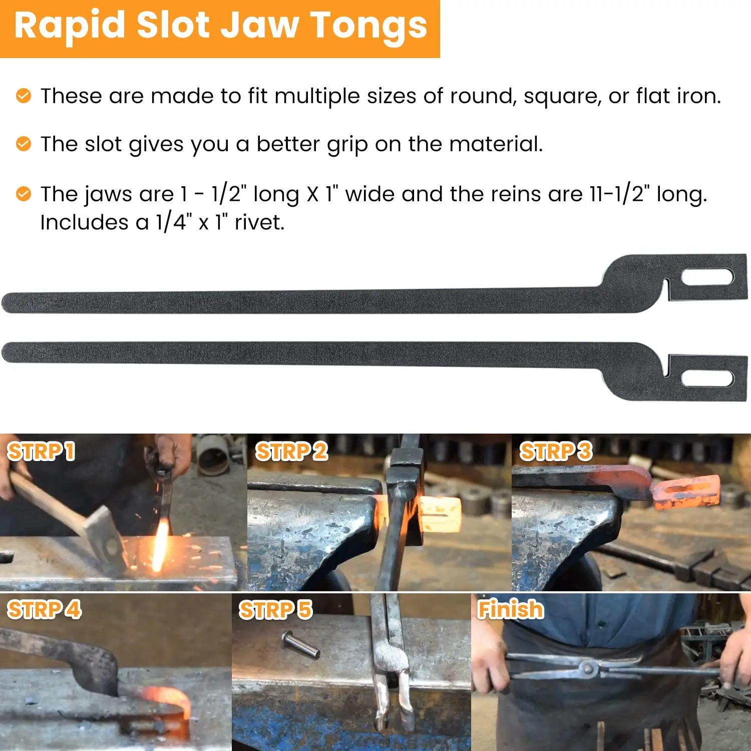DIY Rapid Tongs Bundle Set Slot Jaws and V-Bit Tongs Flat Jaws 5 Types of Tong Bundles Set with Rivet for Blacksmith Beginners Including Rapid Bolt Scrolling Can be Heated