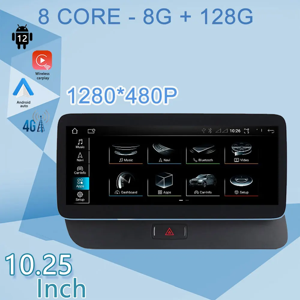 

10.25“ Left Hand Drive Android 12.0 System Carplay Auto Stereo GPS Navigation Video Radio For Audi Q5 2009 2010 2011 - 2017