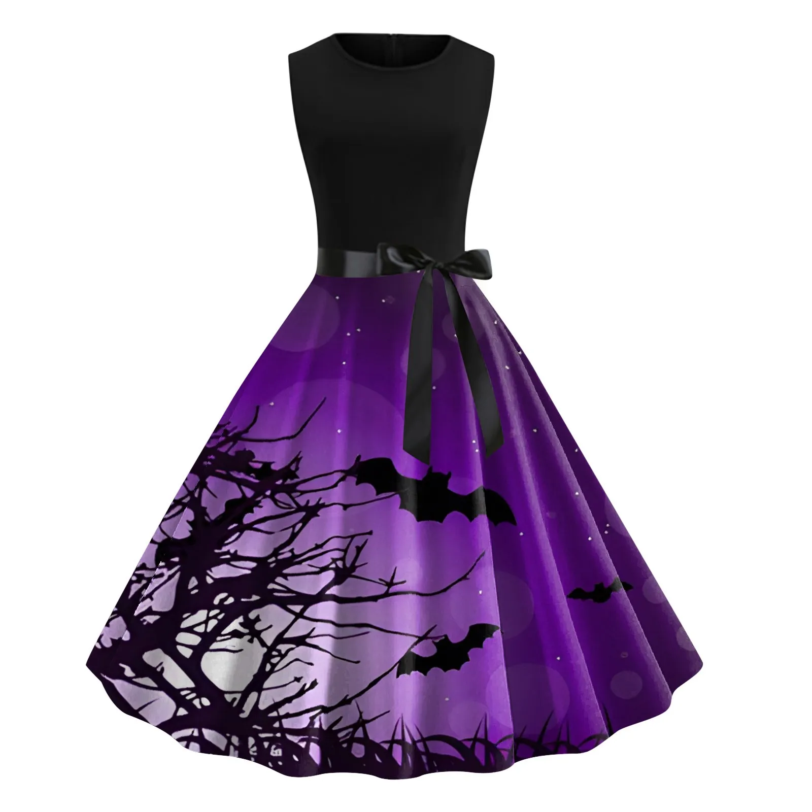 HalloweenCostumePromDressWomenRoundNeckSleevelessPrincessDress