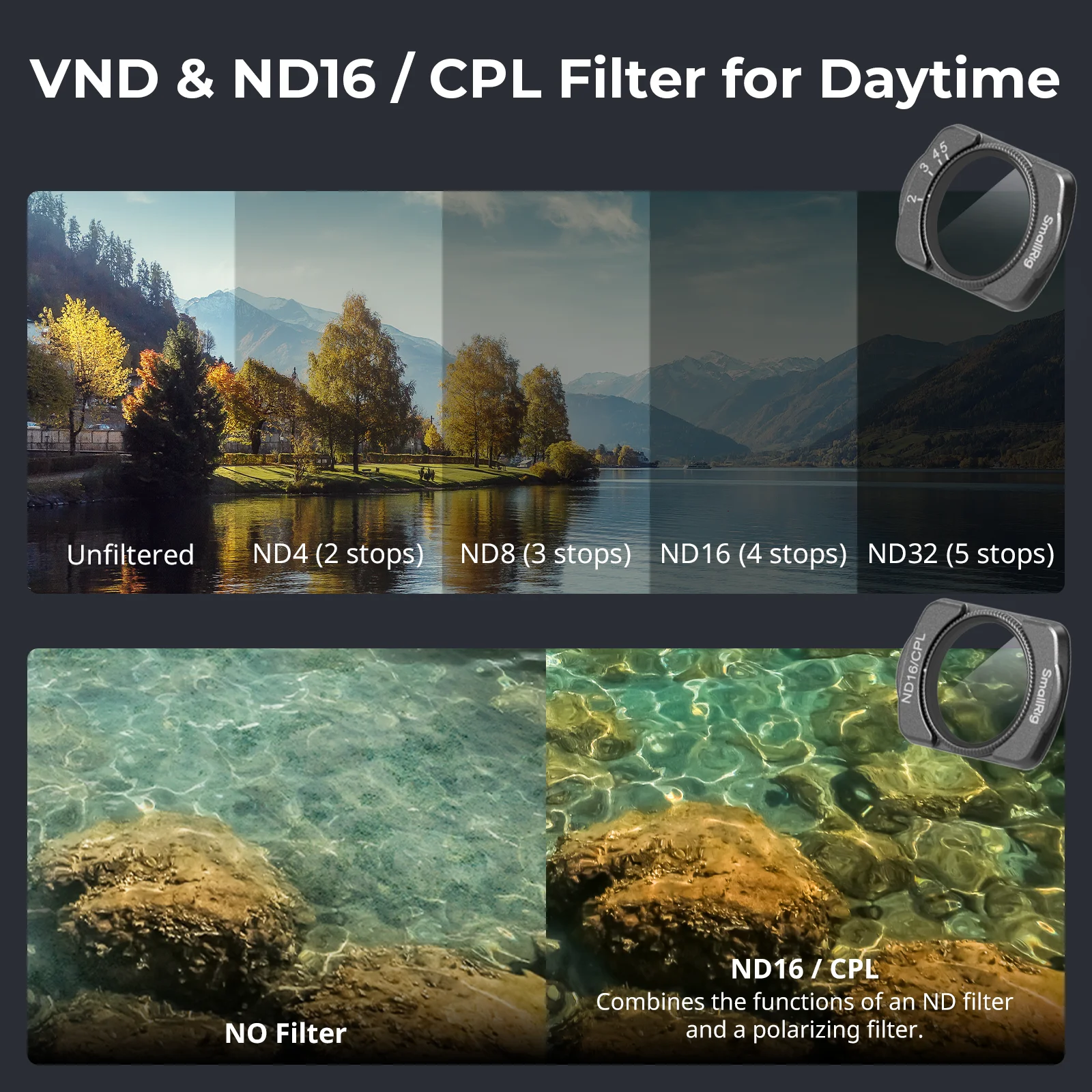 SmallRig Magnetic Filters Set for Osmo Pocket 3, VND2-5 Filter, ND16/CPL Filter