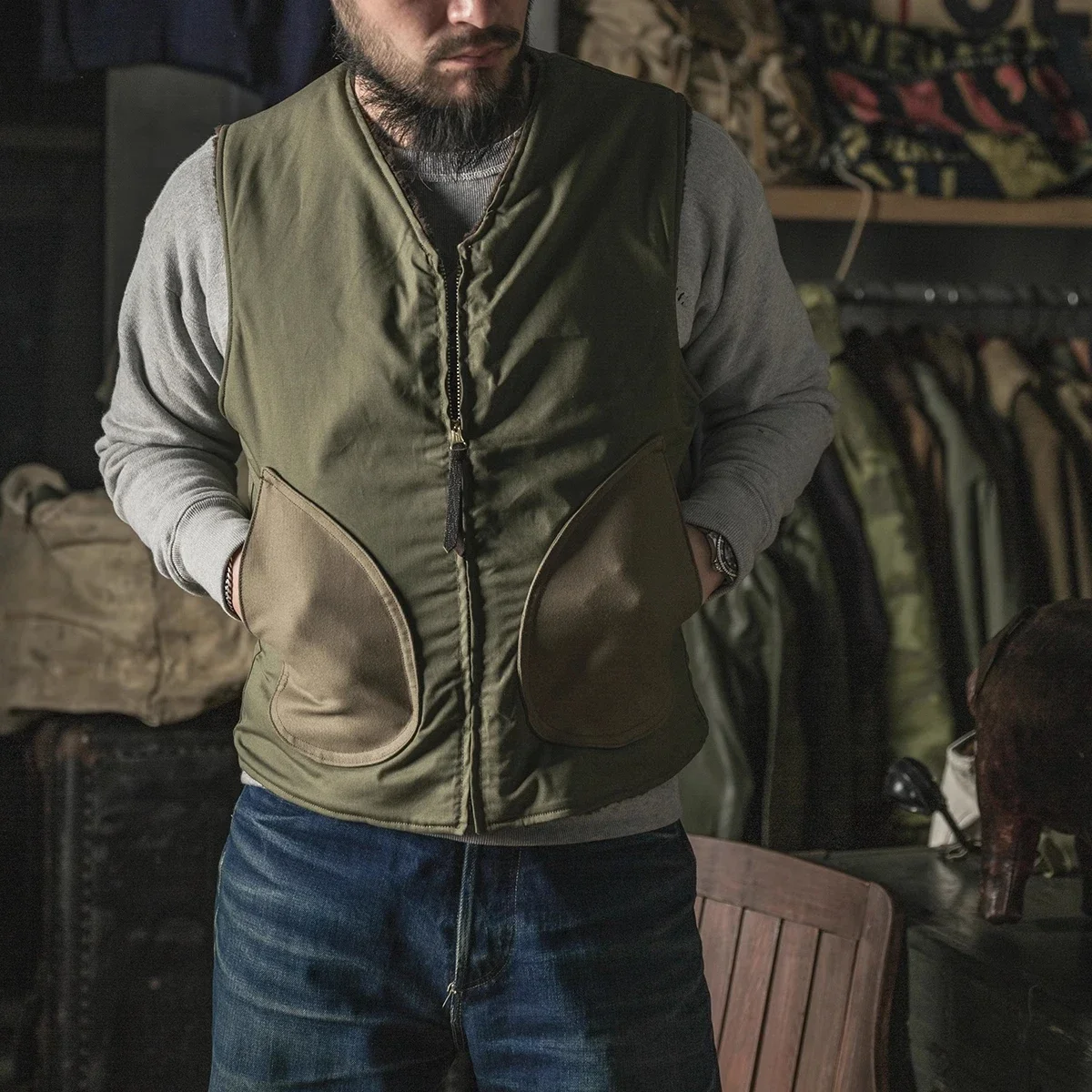 Rugged Bronson Wool Piled-Lined Vest Winter Mens Warm Waistcoat N-1D Deck Jacket 2