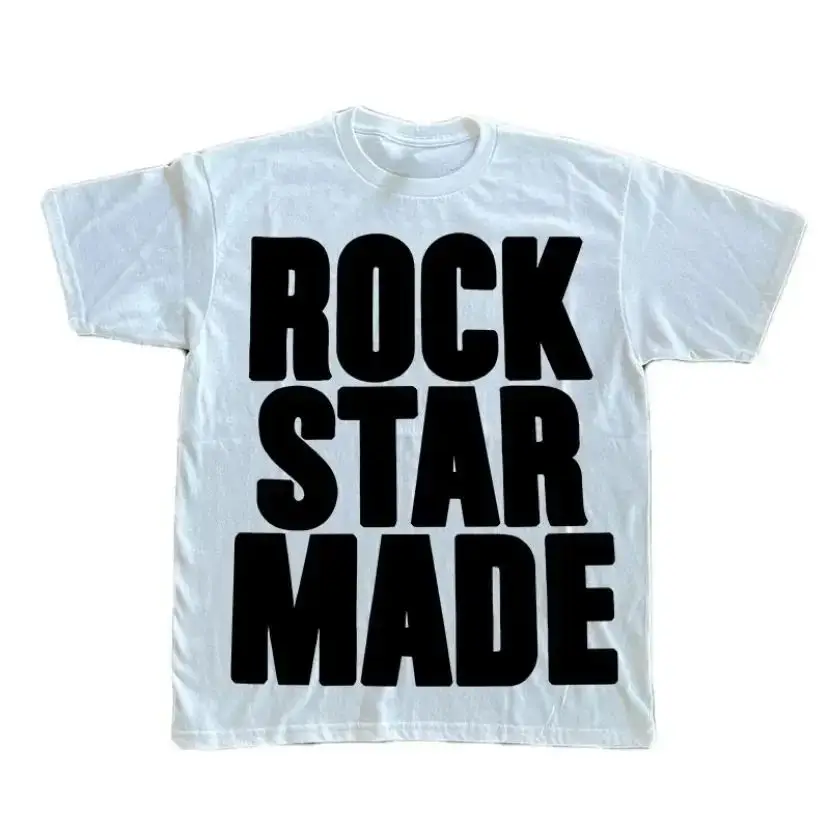 Rock Goth Fashion Men's Punk Grunge Hip Hop Rap Vintage Letter Print Short T-Shirt Casual Oversized Y2K Cotton Streetwear 2