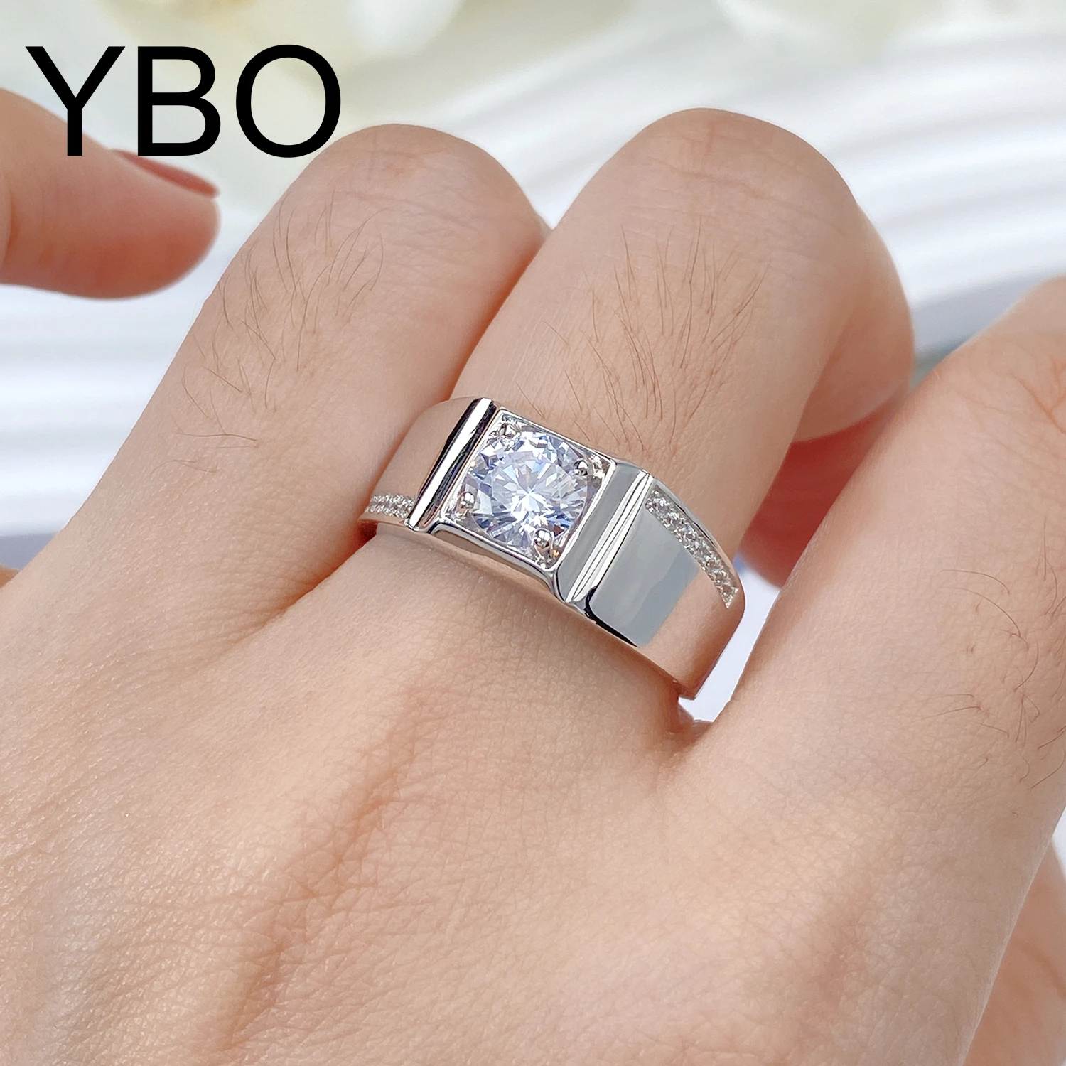 

YBO Engagement Finger Rings For Men Luxury VVS Moissanite Diamond cz Men's Rings 925 Sterling Silver Fine Jewelry Wedding Party