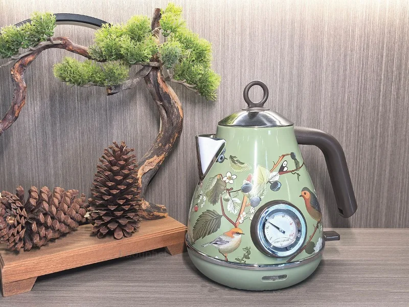 Description Picture 6 of item1850W Retro Green Paint Decal Electrc Kettle Boiling Kettle With Thermometer Automatic Power Off 304 stainless Steel Teapot 1.7L