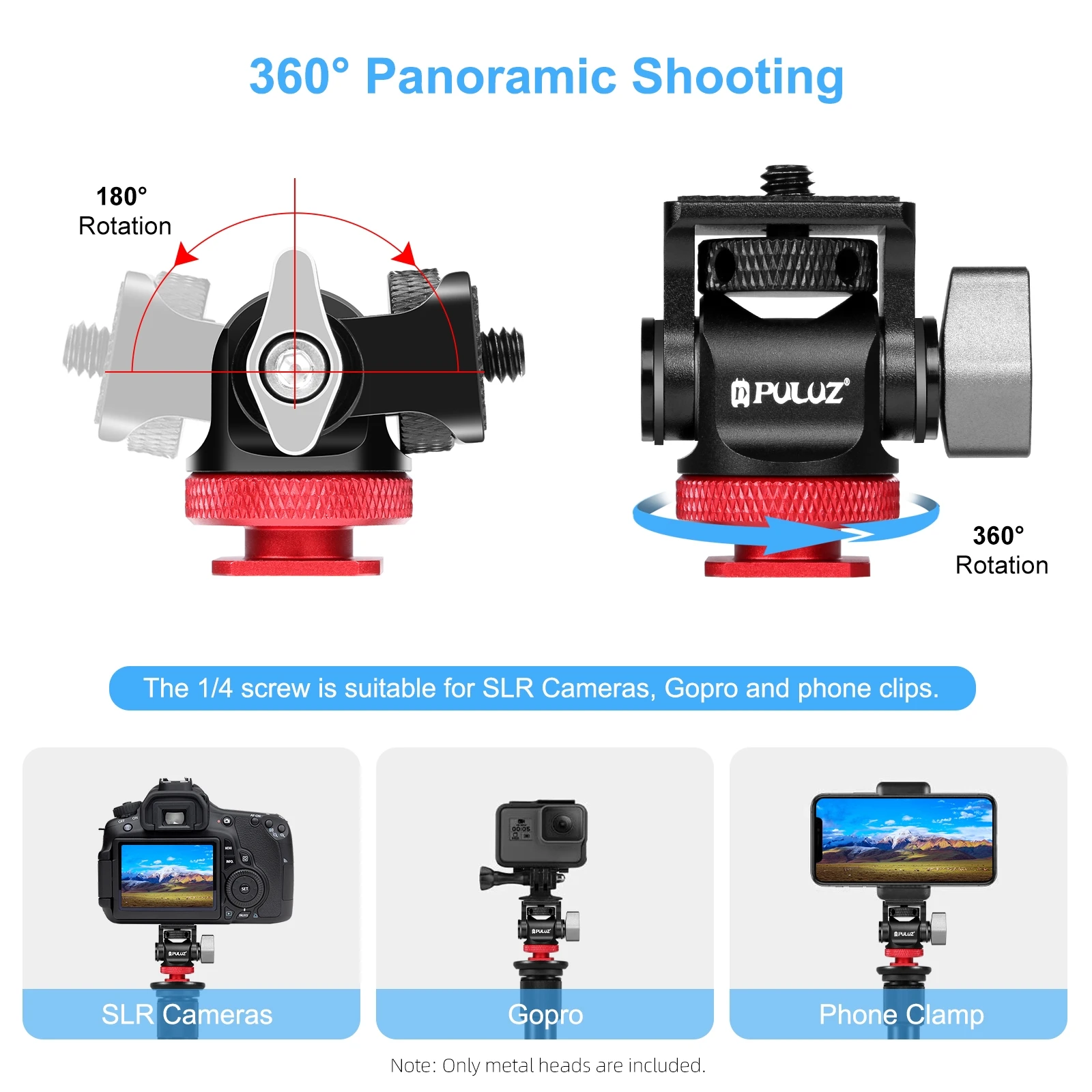 PULUZ Mini 180 Degree Swing Tripod Ball Head Cold Shoe Mount Adapter with 1/4 Screw for Monitor/ Video Recorder/ Camera/ Phone