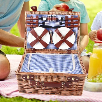 Large Picnic Basket, Handwoven Storage Bin for Outdoor Indoor, 18x13x8 Inches, Foldable Organizer Box, Beach Camping Essentials 6