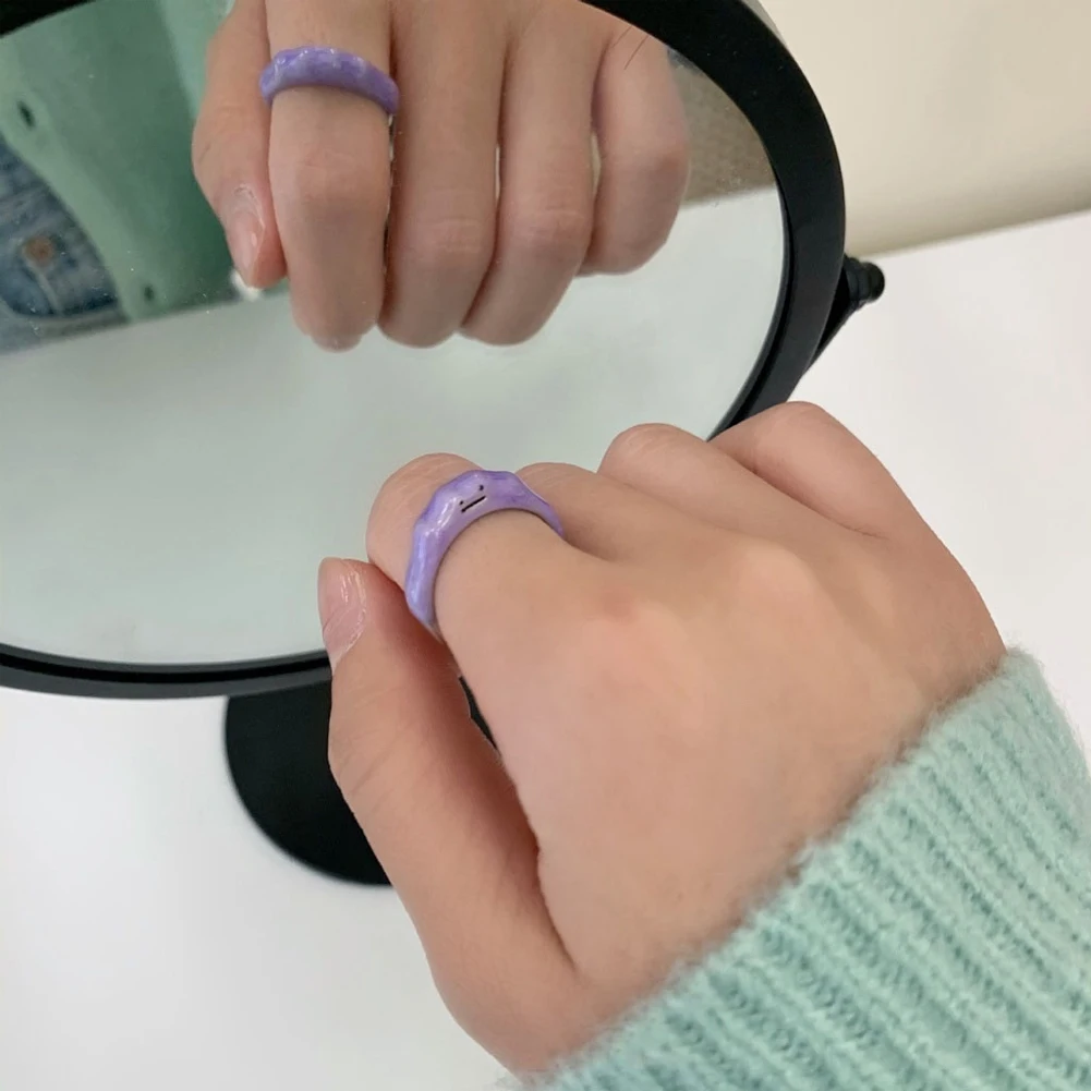 2022 New Korean Open Rings Dreamy Purple Cute Smiley Monster Ring Women Girls Fashion Jewelry | Украшения и аксессуары
