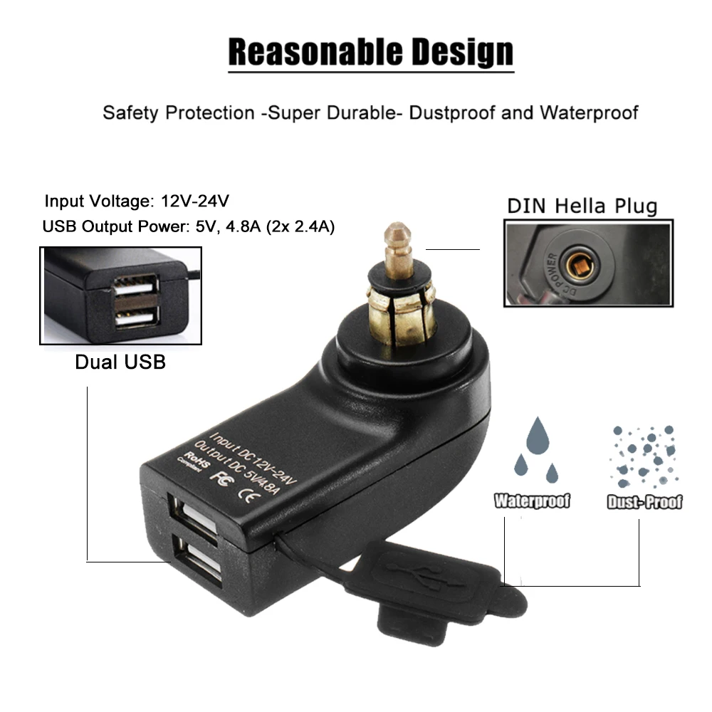 eMagTech Motorrad Dual USB Ladegerät Ersatz kompatibel mit BMW F800GS  F650GS F700GS R1200GS R1200RT USB Ladegerät Buchse 2,4 A DC 12V-24V