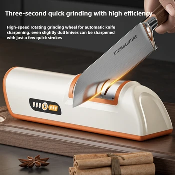 Compact Automatic Electric Knife Sharpener Machine - Dual Stage Coarse and Precision Grinding for Household Kitchen Tools