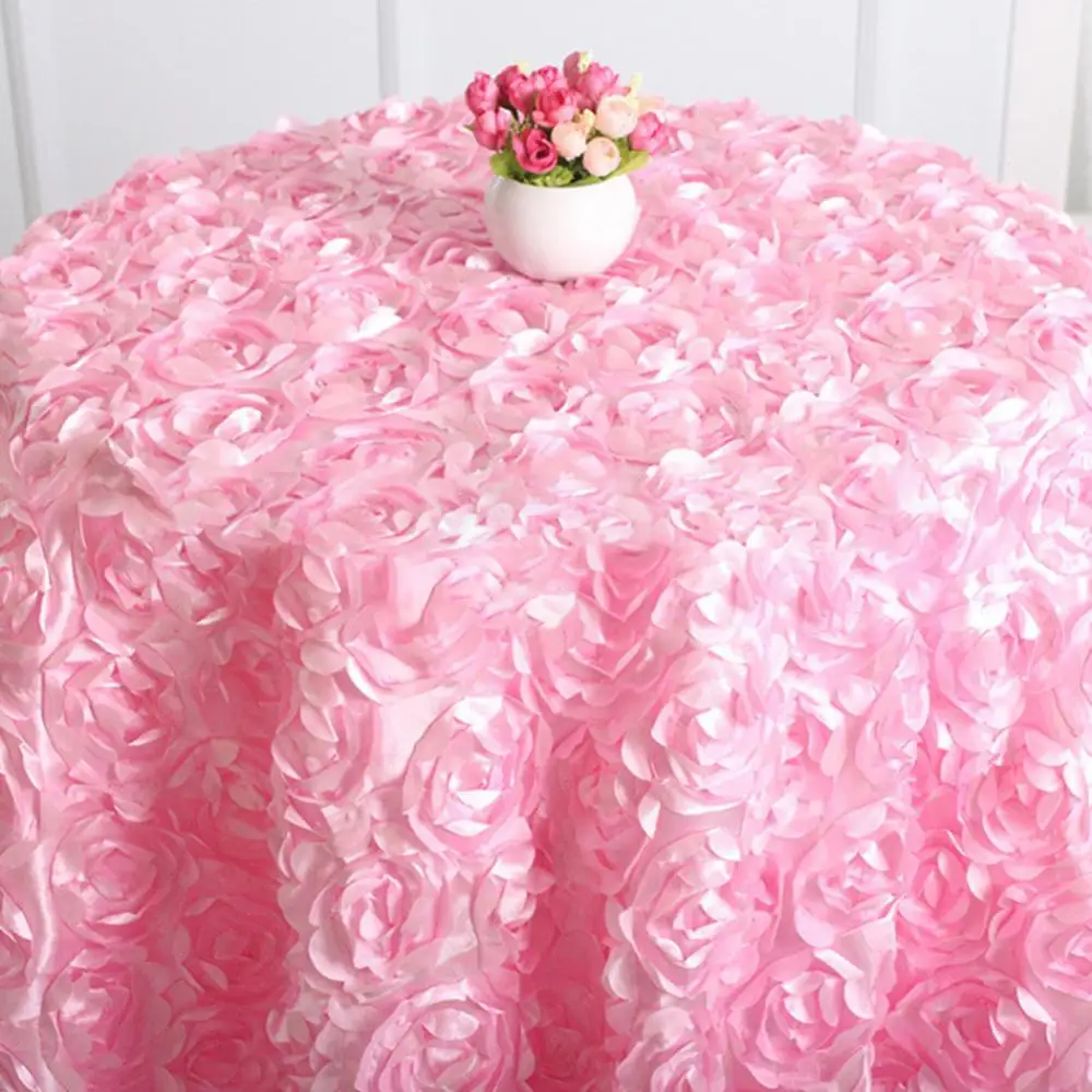 

120cm Round 3D Rose Fabric Tablecloth Table Cover Wedding Party Anniversary Celebration Banquet Decor Home Hotel Decoration