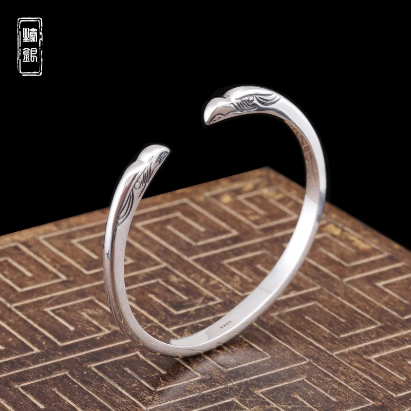 Fashion indian style grids knock the eagle open bracelet stylish s925 sterling silver trendy men's and women's bracelets