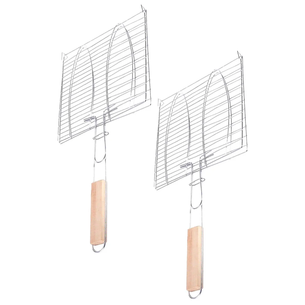 

2 Pcs Grilled Fishnet Grilling Basket Camping Metal Rack Barbecue Iron Wire Clip Style Mesh Meat Beef