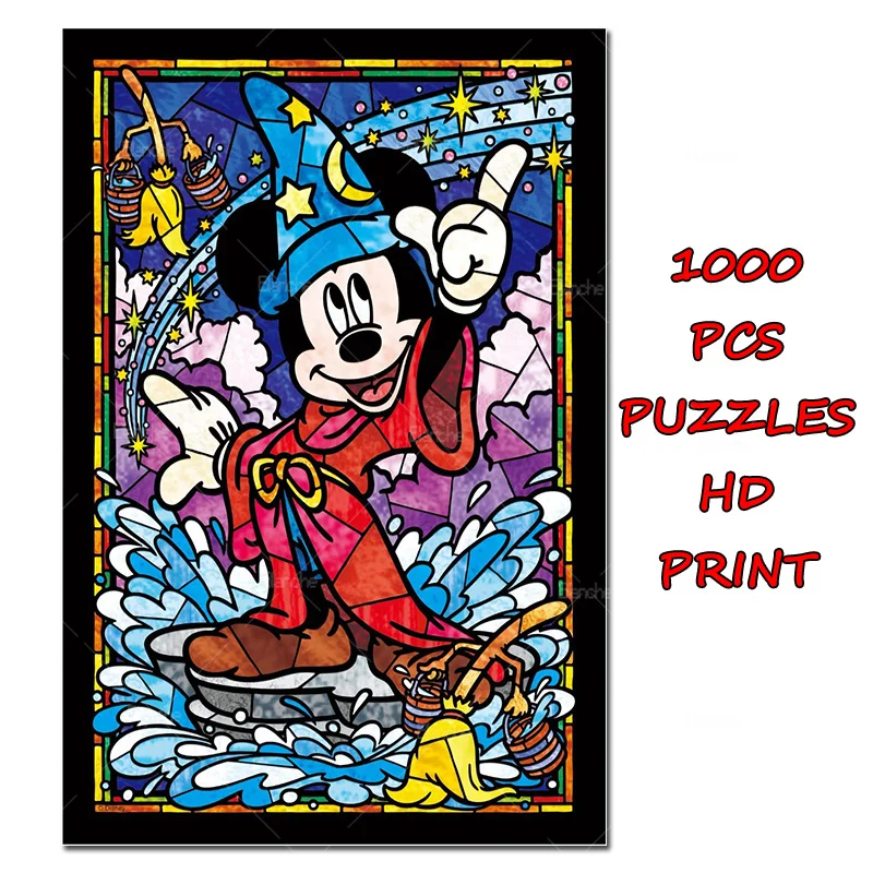 

Mickey Mouse Art Picture Disney Painted Glass 300 500 1000PCS Puzzles Paper Jigsaw Puzzle Game Boys Kid Teen Like Friends Gift