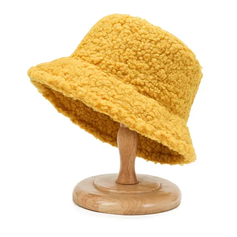 Warm Plush Bucket Hat Women Girl Solid Color Fuzzy Fishmen Panama Caps For Lady Casual Outdoor Bucket Hats for Women