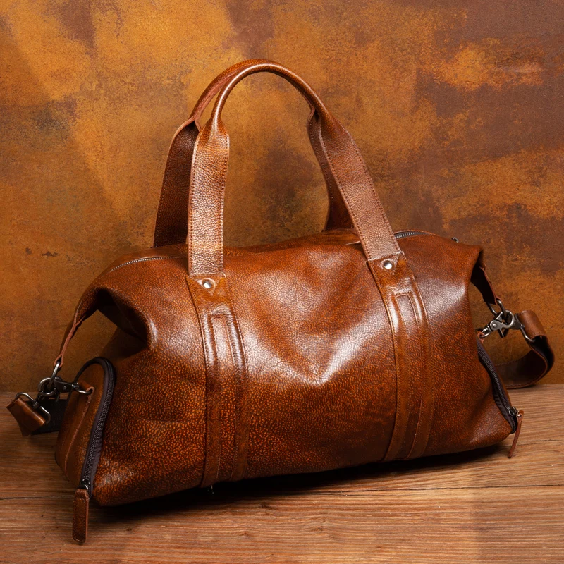 Leather short-distance travel bag men's hand-held large-capacity travel bag top layer leather shoulder