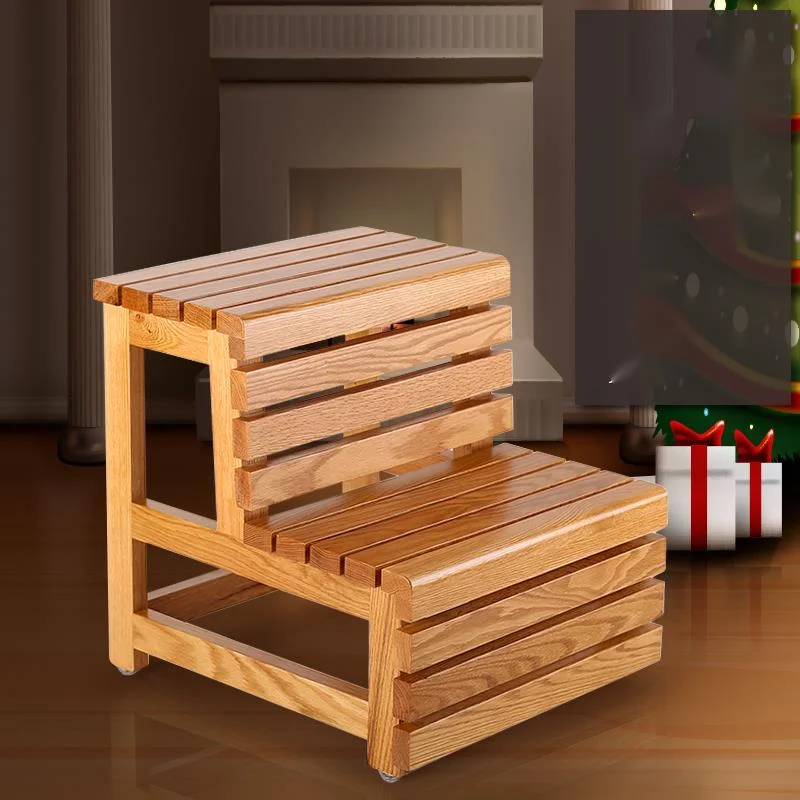 

Solid Wood Thickened Kitchen Stock Triple Anti-corrosion Wooden Staircase Anti Slip Silicone Ladder For Home