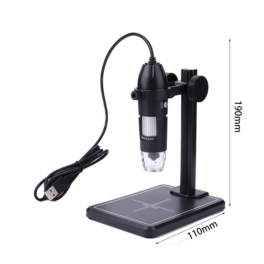 8개의 LED와 리프트 스탠드가 있는 1600X USB 디지털 현미경, 줌 카메라 돋보기, 2MP 비디오 현미경 (Win10, Win8, Win7 호환)