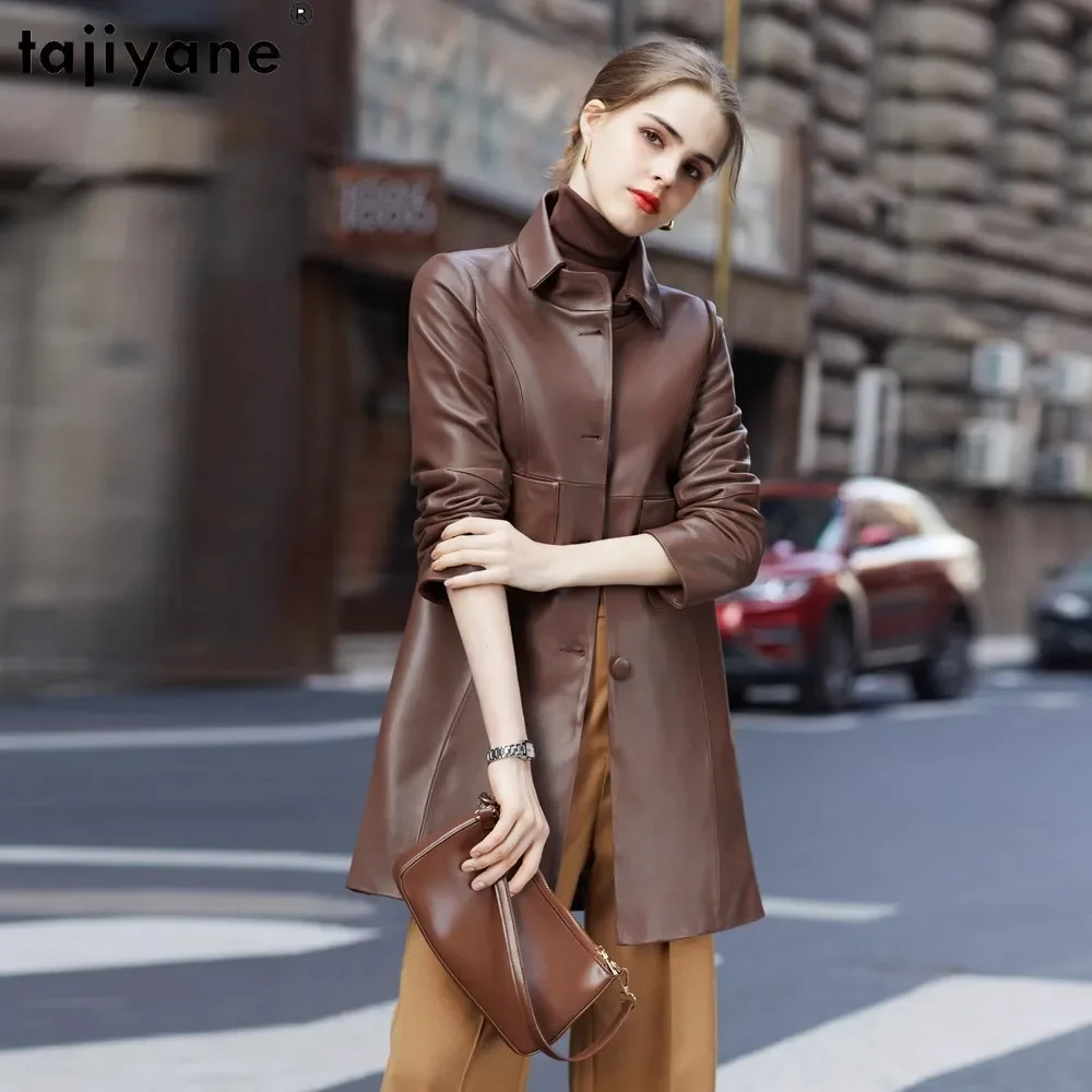 

Tajiyane Top Quality Real Leather Jacket Women Genuine Sheepskin Coats Mid-length Trench Coat for Women Jaqueta Couro Feminina