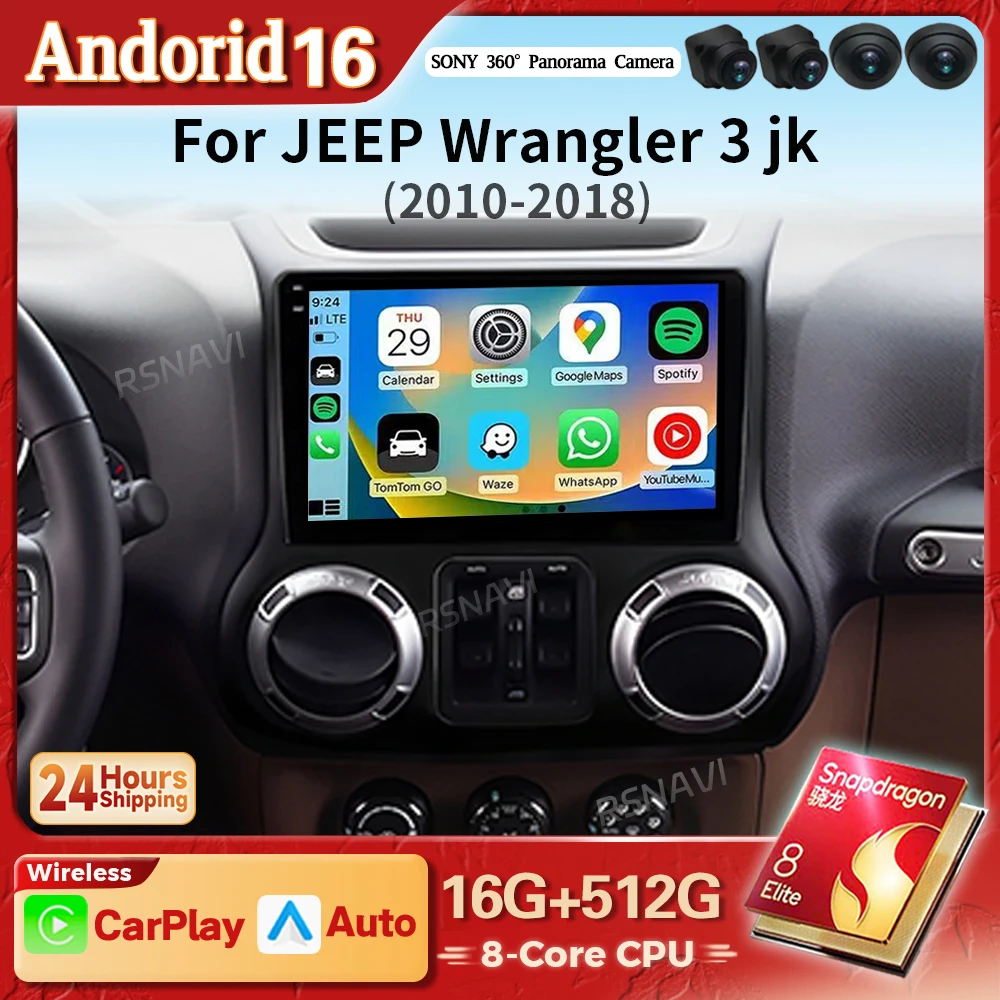 Radio Multimedia para Auto con Android 16, Carplay, Pantalla 2K, DSP, para Jeep Wrangler 3 JK 2011-2018, Autoradio Estéreo 2din Snapdragon 1