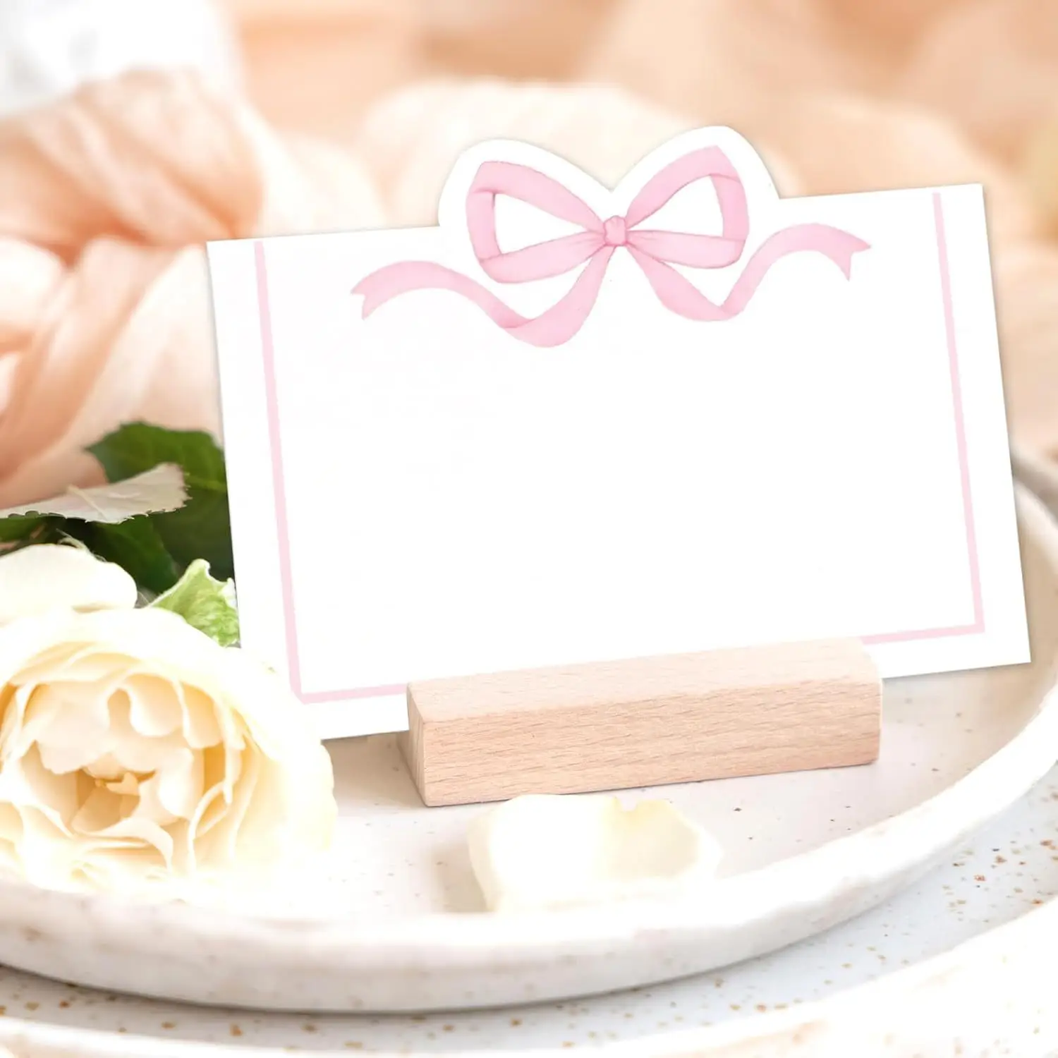 10 Stück Sitzkarten mit rosa Schleife, beschreibbare Sitzkarten für Hochzeitsgäste, Geburtstags-Teeparty-Tischdekoration, Geschenk-Grußkarte – Detail 5