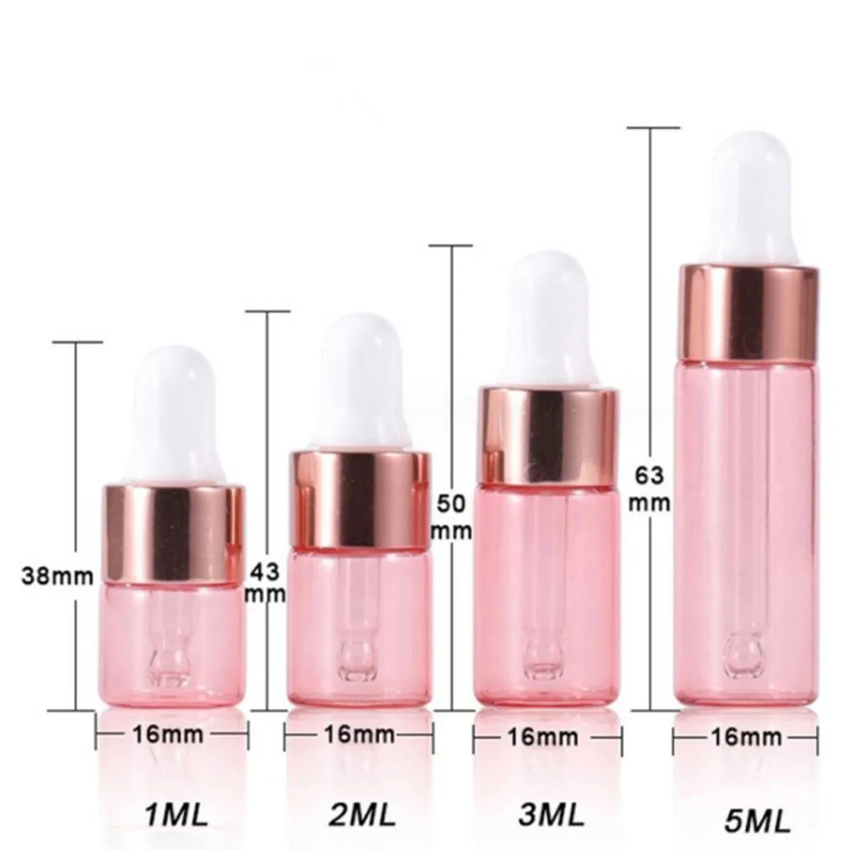 

30X 50X 100X 1ml- 5ml Pink Glass Bottles Pipettes Refillable Empty Perfume Essential Oil Serum Bottles Mini Dropper Sample Vials